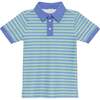 Boys Polo Shirt, Blue/Green Stripe - Polo Shirts - 1 - thumbnail