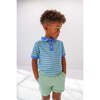 Boys Polo Shirt, Blue/Green Stripe - Polo Shirts - 2
