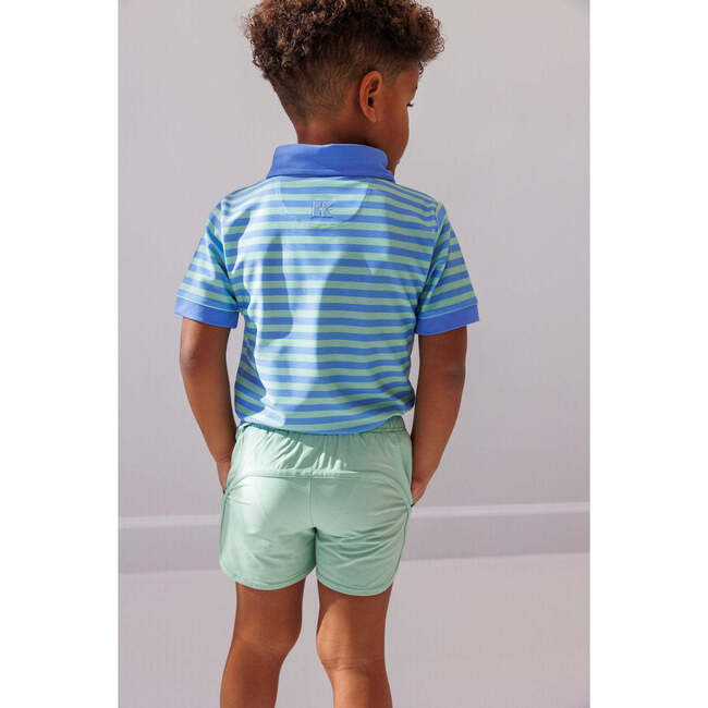 Boys Polo Shirt, Blue/Green Stripe - Polo Shirts - 3