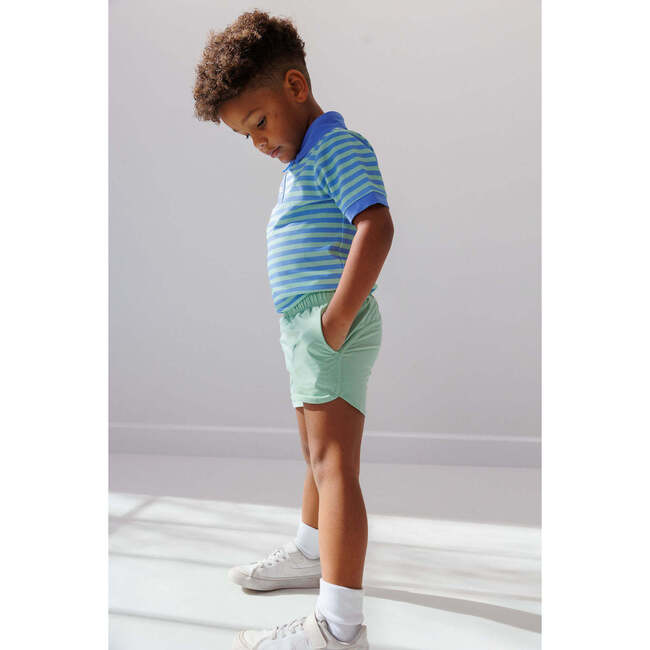 Boys Polo Shirt, Blue/Green Stripe - Polo Shirts - 4