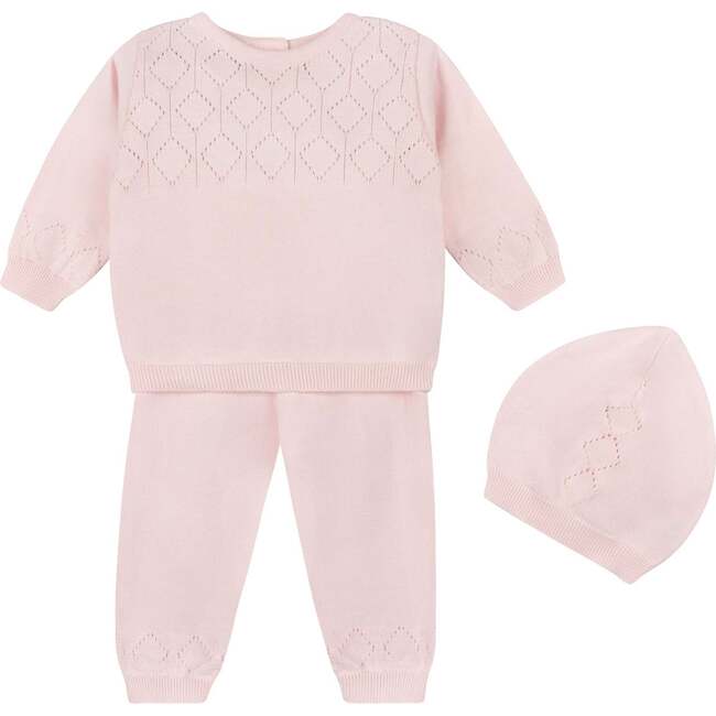 Lux Pointelle Knit Set w/Hat Pink