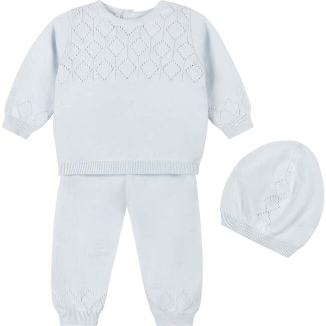 Lux Pointelle Knit Set w/Hat Blue