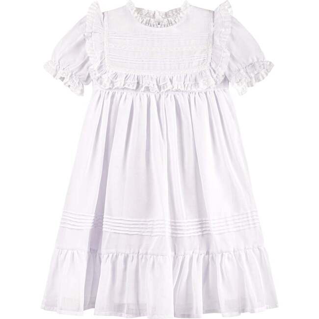 White Voile & Lace Tea Length Wedding Dress White