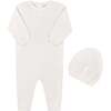Lux Pointelle Knit Romper w/Hat White - Rompers - 1 - thumbnail