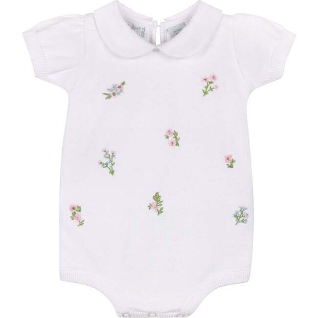 Girls Embroidered Garden Knit Romper White