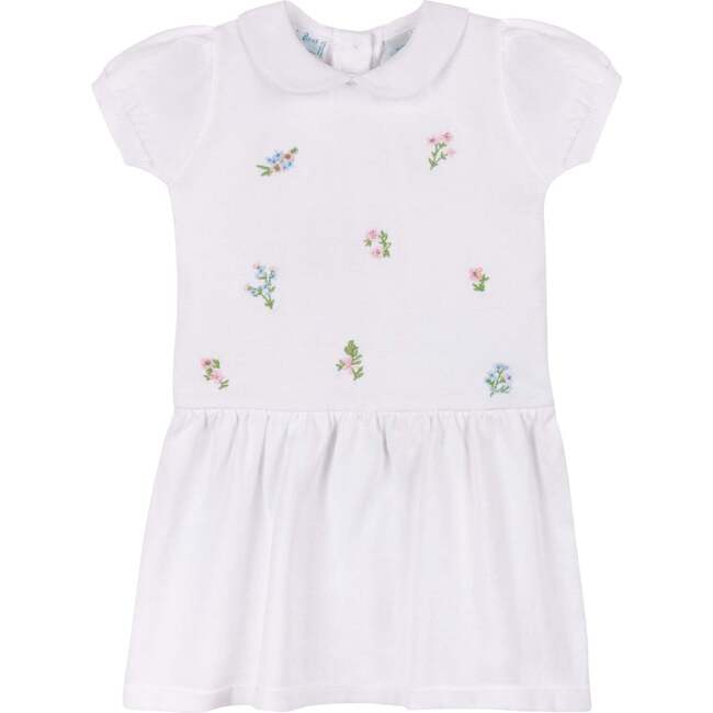 Girls Embroidered Garden Knit Dress White
