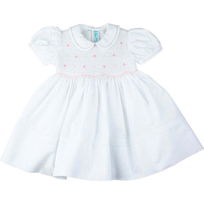 Smocked Rosebud Dress White