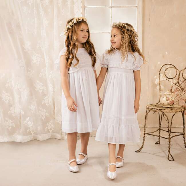 White Voile & Lace Tea Length Wedding Dress White - Dresses - 3