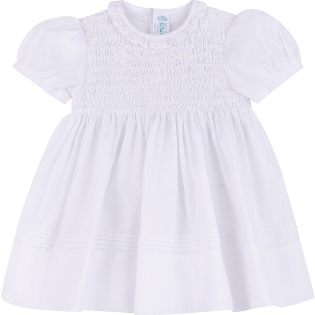 Girls White Floral Smocked Dress White