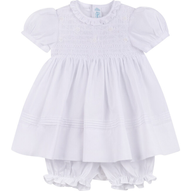 Girls White Floral Smocked Dress White