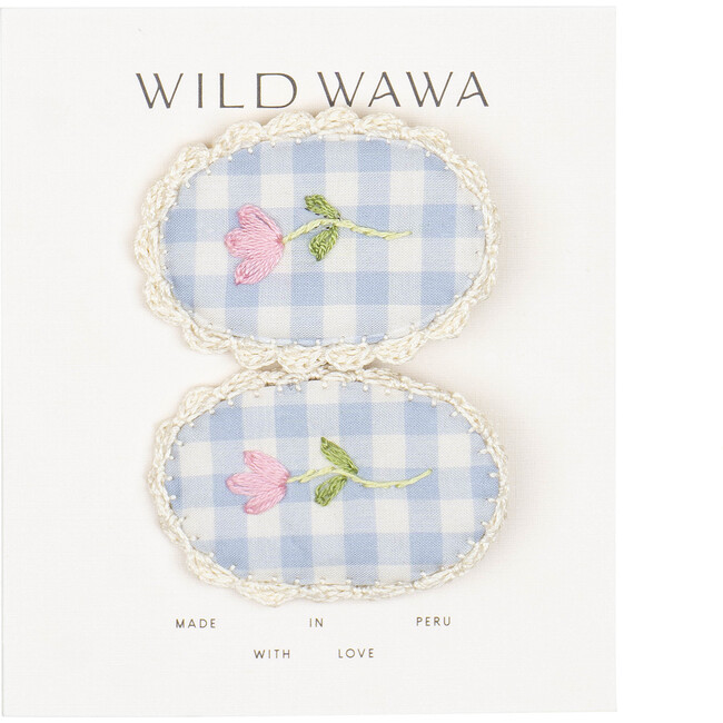 Crochet Clip Set, Blue Gingham