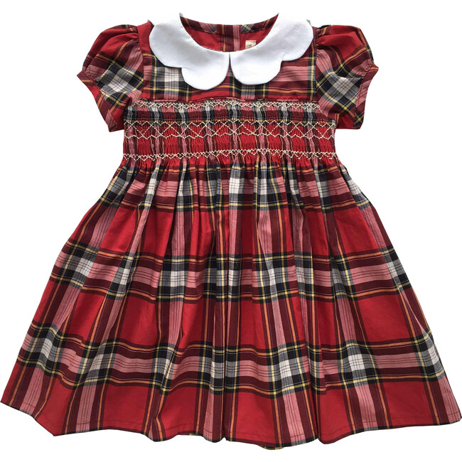 Scallop Dress, Tartan Red
