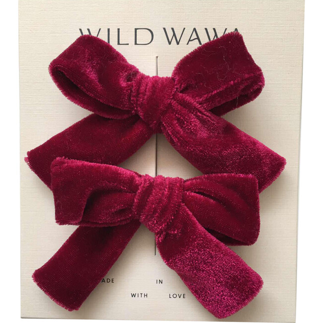 Velvet Bow Clip Set, Burgundy