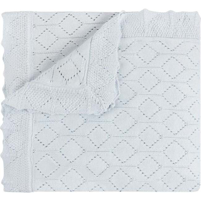 Lux Pointelle Knit Blanket Blue