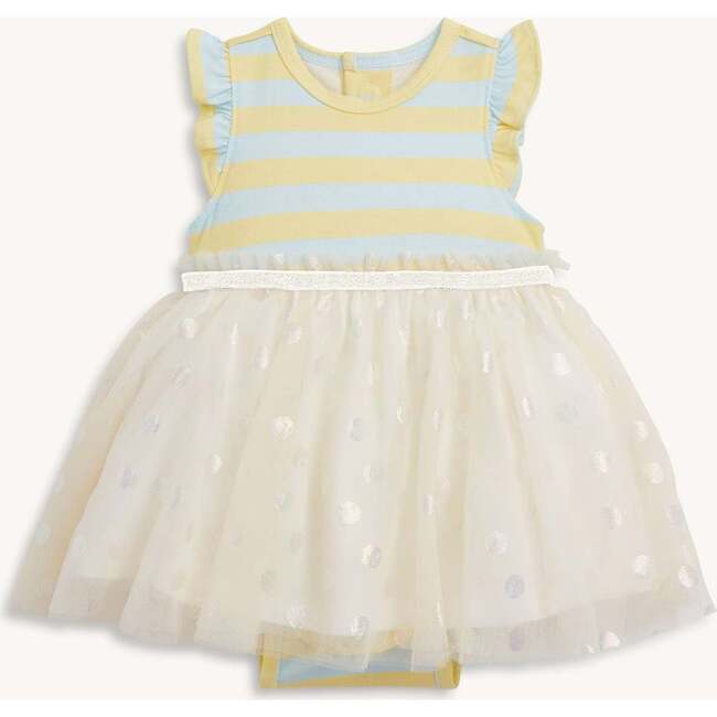 Lemon Cream Strp Flutter Sleeve Tutu Bodysuit Dress
