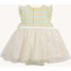 Lemon Cream Strp Flutter Sleeve Tutu Bodysuit Dress - Dresses - 3