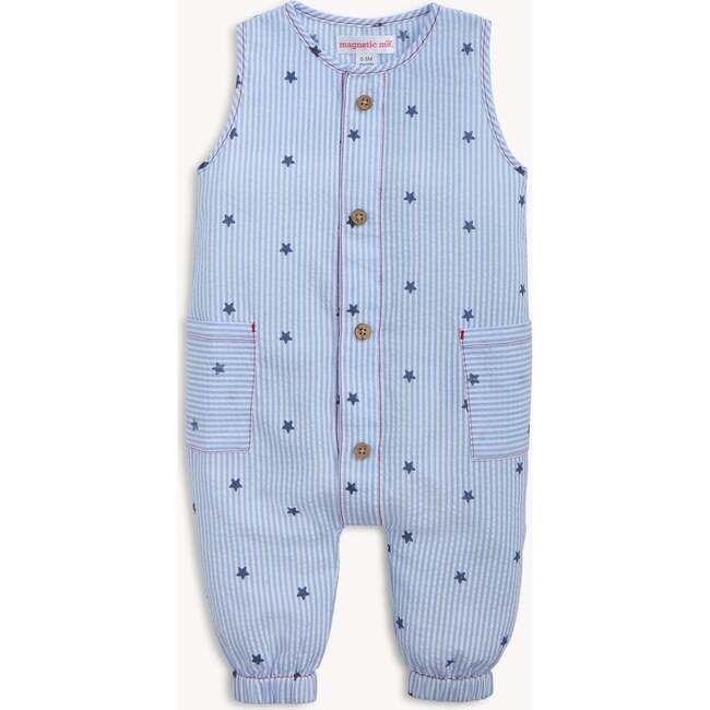 Seersucker Stripe Stars Sleeveless Pant Romper