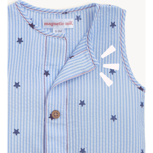Seersucker Stripe Stars Sleeveless Pant Romper