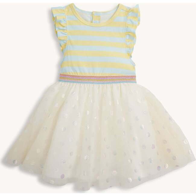 Lemon Cream Strp Flutter Sleeve Girls Tutu Dresss