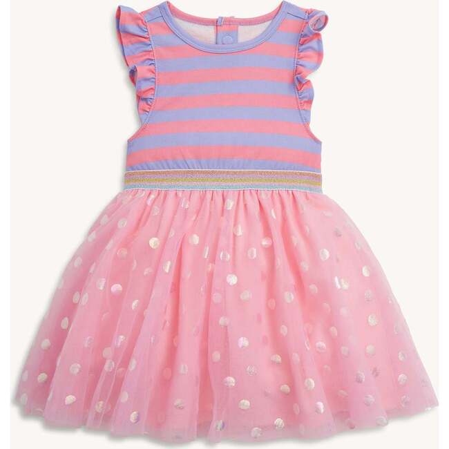 Shell Pink Strp Flutter Sleeve Girls Tutu Dresss