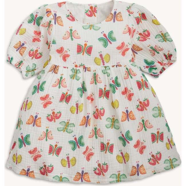The Fruit Flies Woven Puff Sleeve Girls Dresss