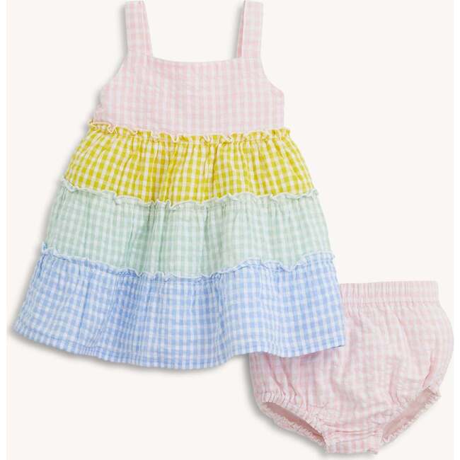 Multi Gingham Woven Tiered Dresss W Bloomer
