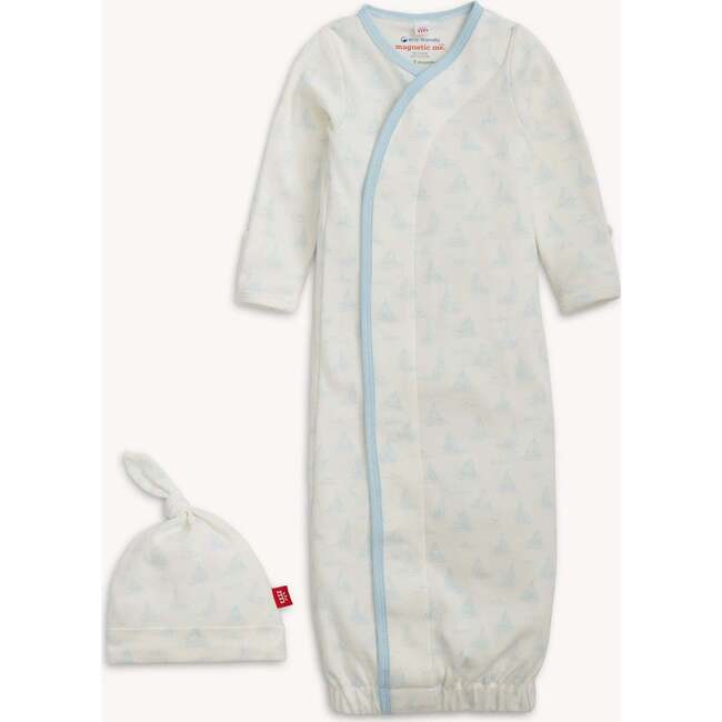 Tiny Tides Bl Org Cot Magnetic Gown + Hat Set