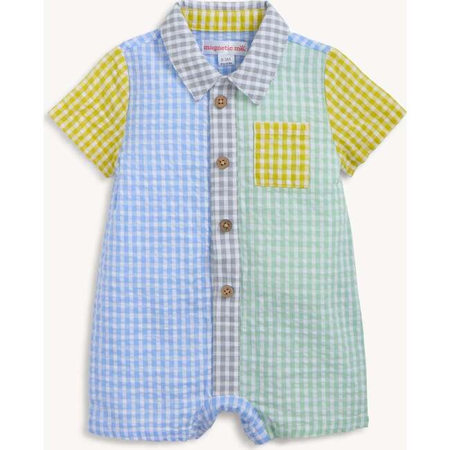 Multi Gingham Woven Collar Short Romper
