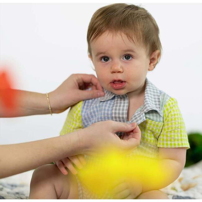 Multi Gingham Woven Collar Short Romper - Rompers - 5