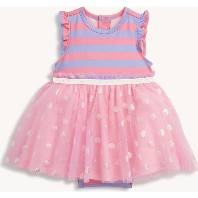 Shell Pink Strp Flutter Sleeve Tutu Bodysuit Dresss