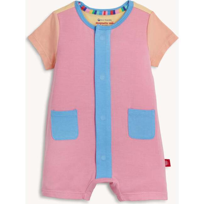 Colorblock Shell Pink S/S Dbl Pkt Short Romper