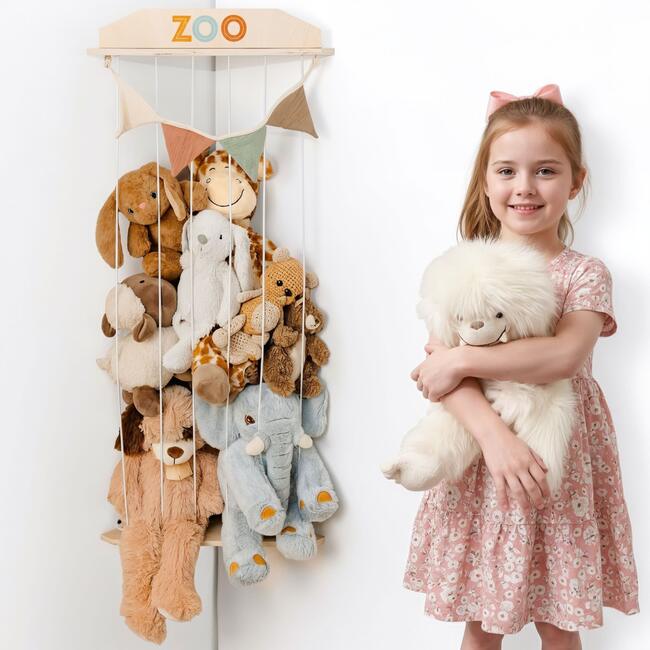 Stuffed Animal Storage Zoo with Decorative Muslin Garland