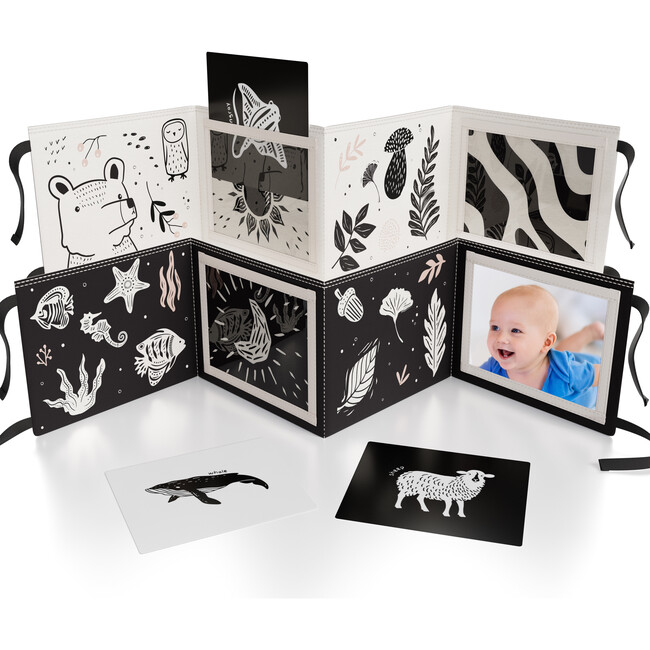 Soft Tummy Time Book w/ Stimulating Baby Safe Mirror, Black & White