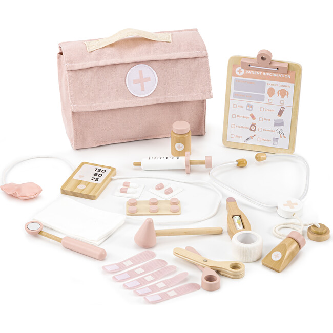 Wooden Doctor Play Set for Toddlers, Pink