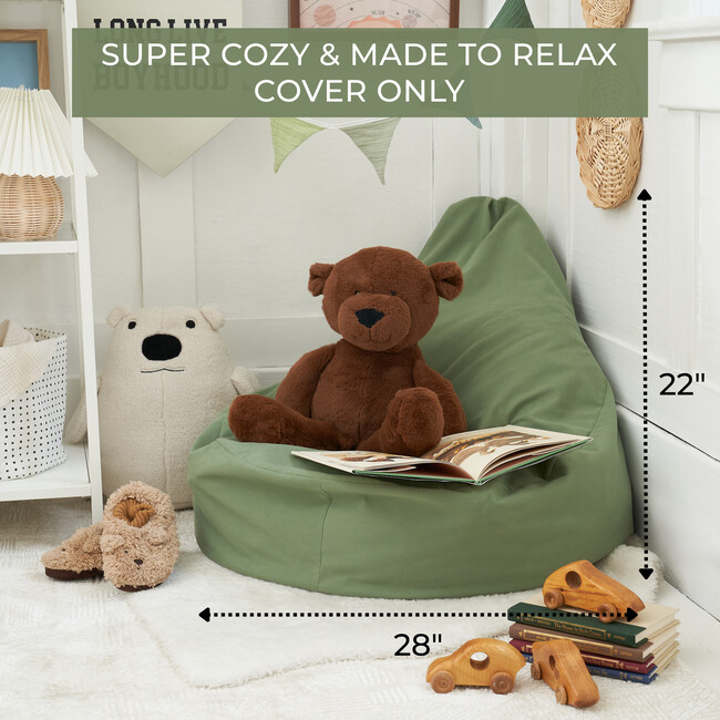 Stuffed Animal Storage Bean Bag Chair Cover for Kids, Sage - Kids Seating - 3