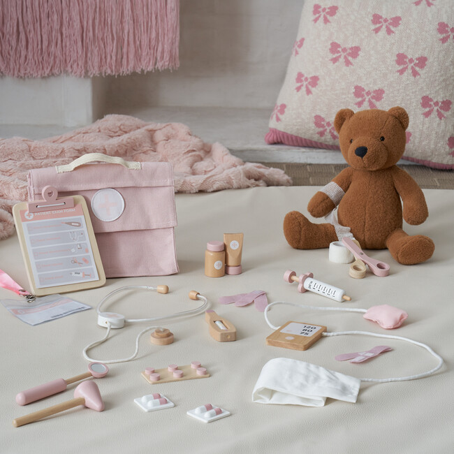 Wooden Doctor Play Set for Toddlers, Pink
