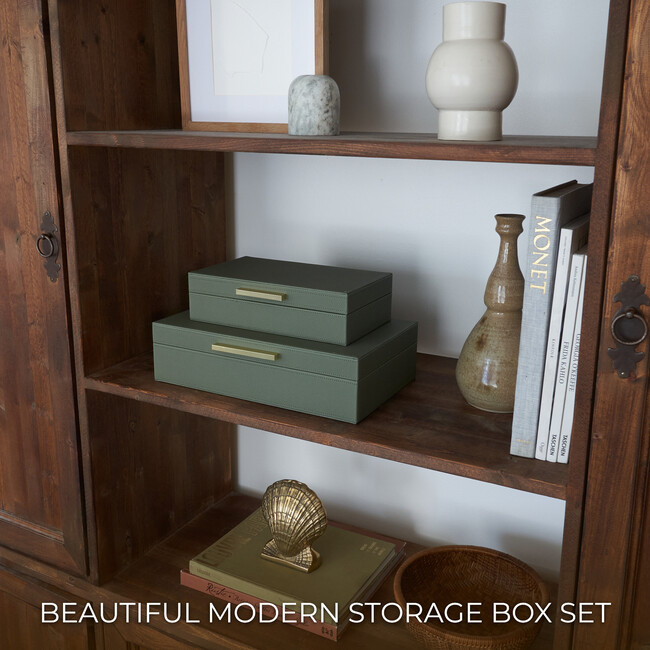 Decorative Storage Boxes with Lids Set of 2 - Sage Green