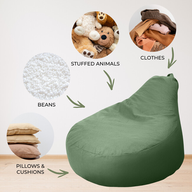Stuffed Animal Storage Bean Bag Chair Cover for Kids, Sage - Kids Seating - 5