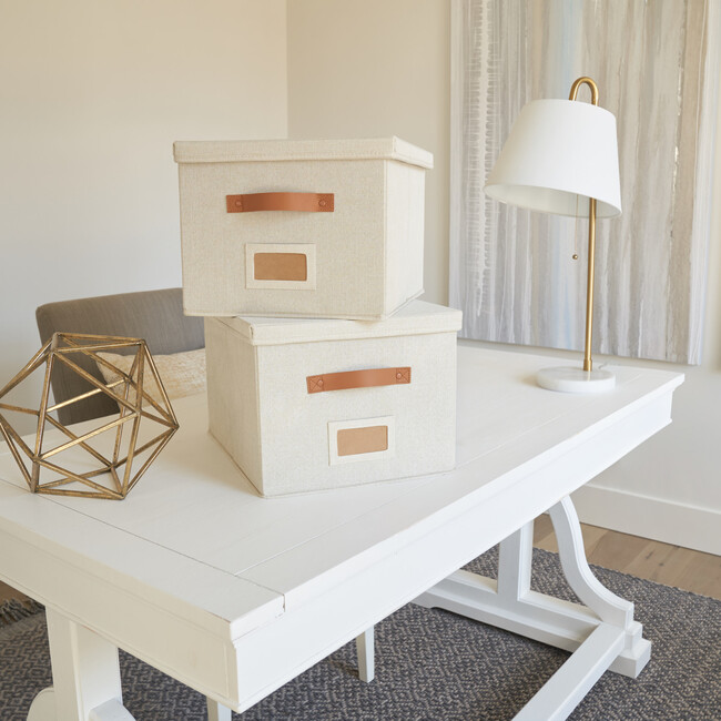 Decorative File Organizer Box Set of 2, Ivory