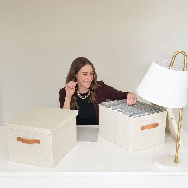 Decorative File Organizer Box Set of 2, Ivory - Storage - 3