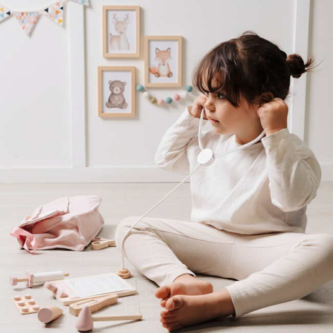 Wooden Doctor Play Set for Toddlers, Pink - Play Kits - 7