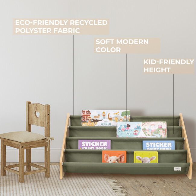 Decorative Wooden Bookshelf for Kids Rooms, Sage Green - Bookcases - 7