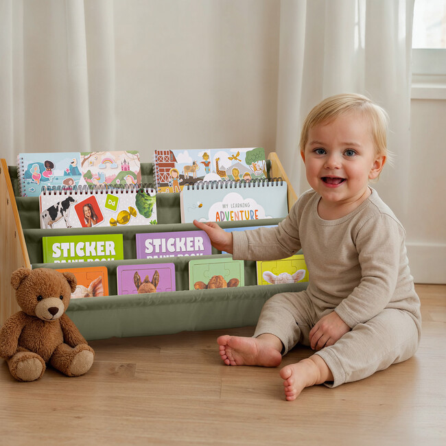 Decorative Wooden Bookshelf for Kids Rooms, Sage Green - Bookcases - 8