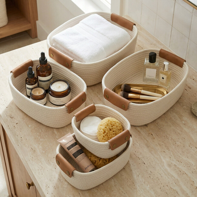 Beautiful Storage Basket Set of 5, Beige - Storage - 8