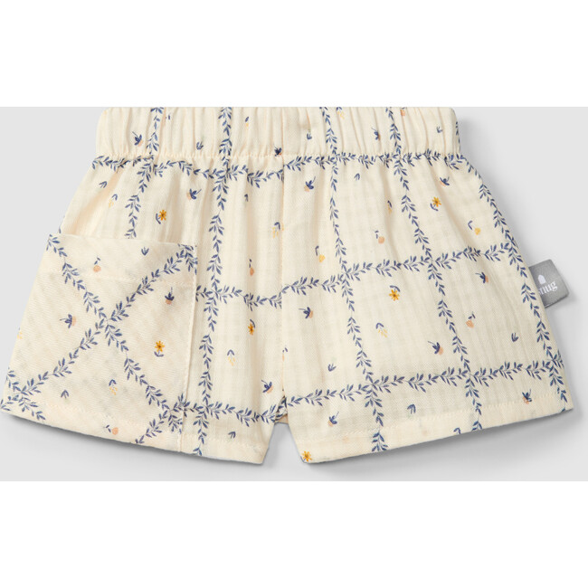 Woven Leaf Print Shorts, Cream