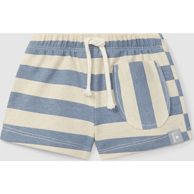 Stripe Pull On Shorts, Indigo Cream