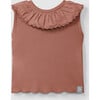 Ruffle Collar Ribbed Tank, Terracotta - Tank Tops - 1 - thumbnail