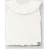 Ruffle Collar Ribbed Tank, Off White - Blouses - 1 - thumbnail