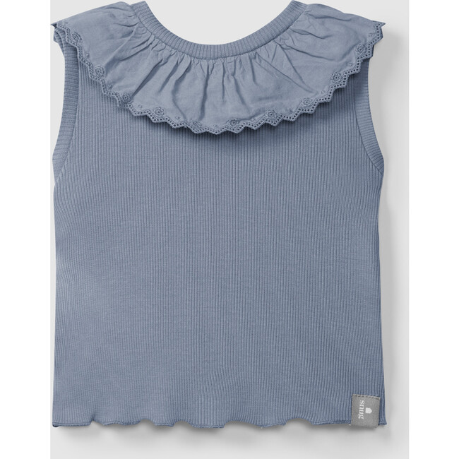 Ruffle Collar Ribbed Tank, Indigo