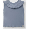 Ruffle Collar Ribbed Tank, Indigo - Tank Tops - 1 - thumbnail